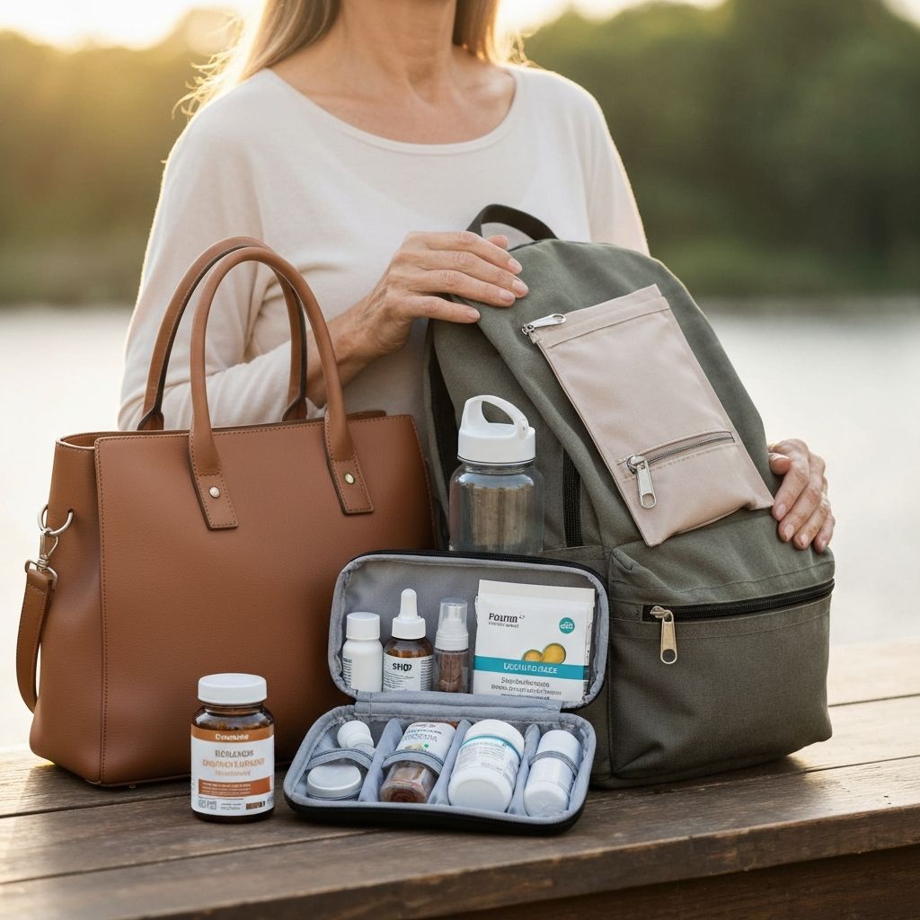 Handtasche und Rucksack mit Supplement-Tasche und Wasserflasche